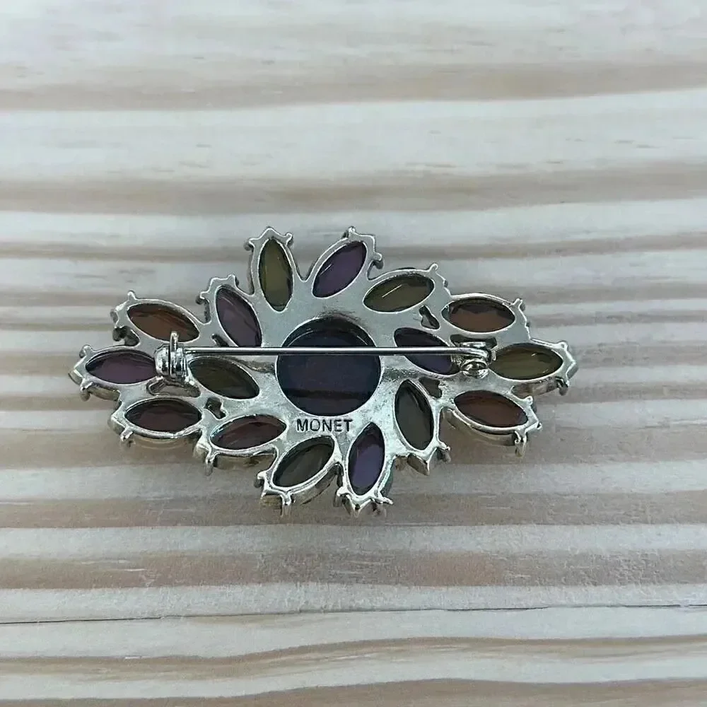 Vintage Monet Multi Color Glass Rhinestone Brooch